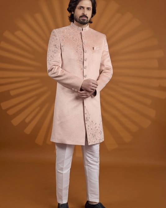 Peach Designer Sherwani Elegant Royal Groom Wear